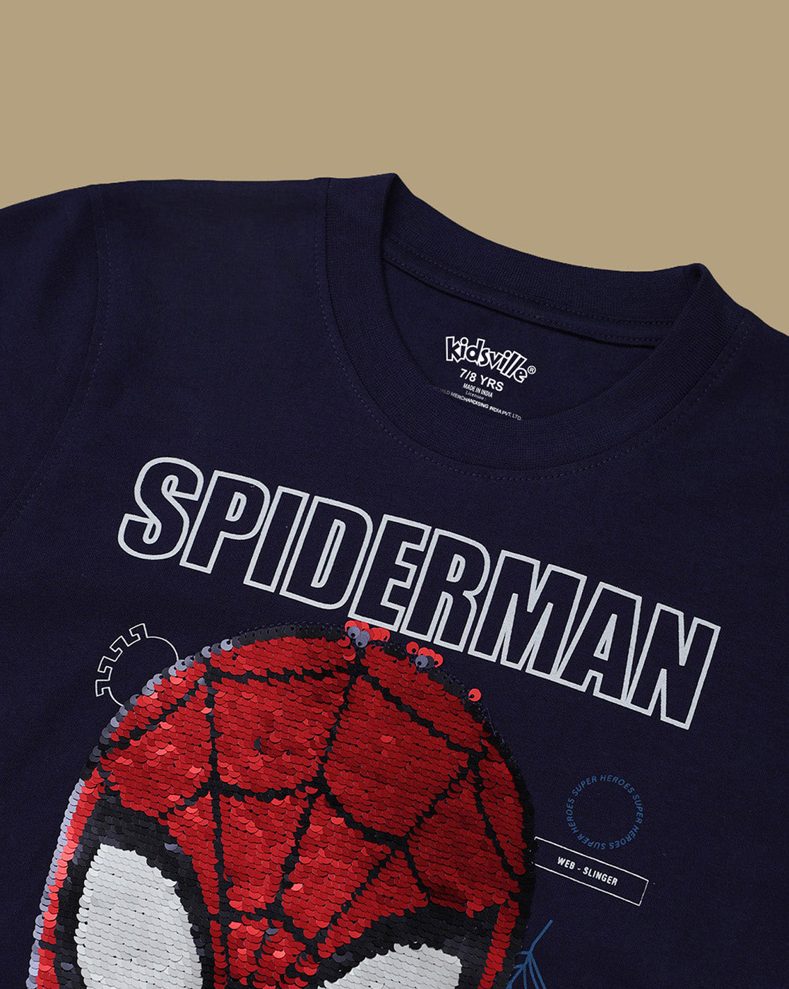 Spiderman Printed Regular Fit Reversible Sequin Tshirt For Boys