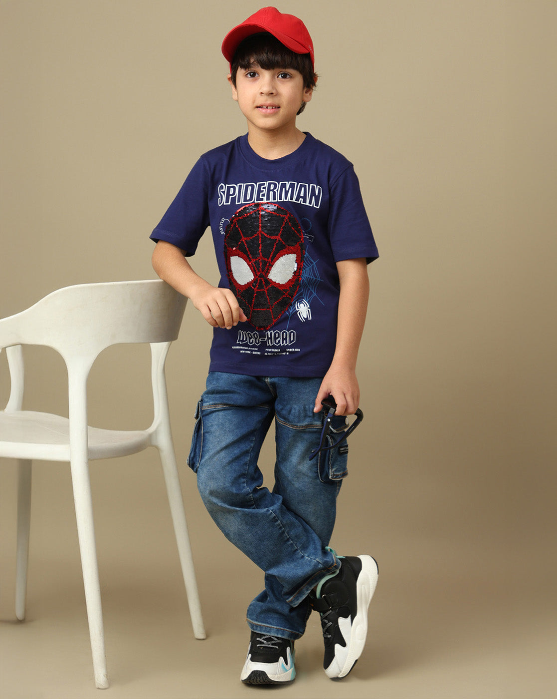Spiderman Printed Regular Fit Reversible Sequin Tshirt For Boys