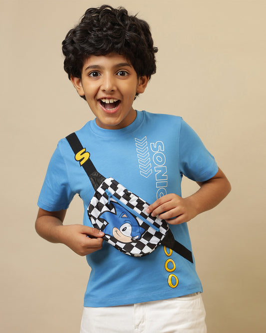 Sonic Printed Regular Fit Tshirt with Pouch Bag For Boys