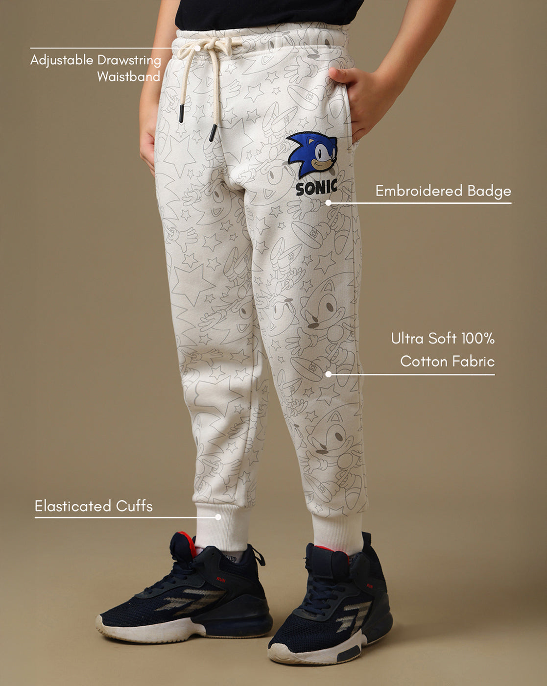 Sonic Printed Regular Fit Joggers For Boys
