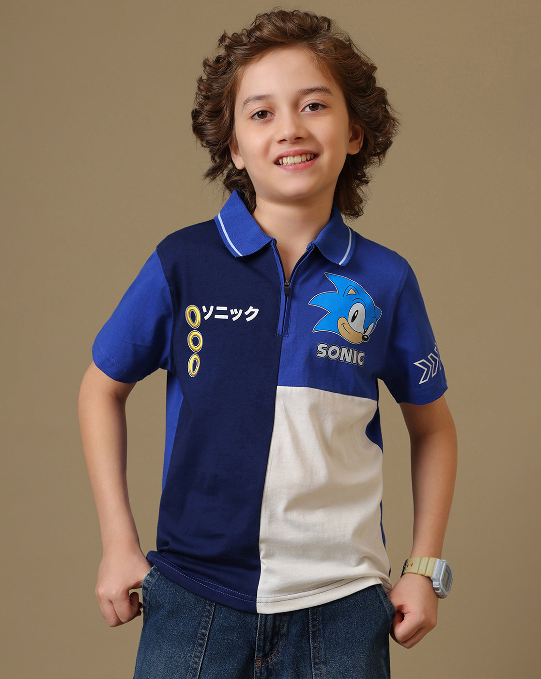 Sonic Classic Printed Regular Fit Polo-T-Shirt For Boys