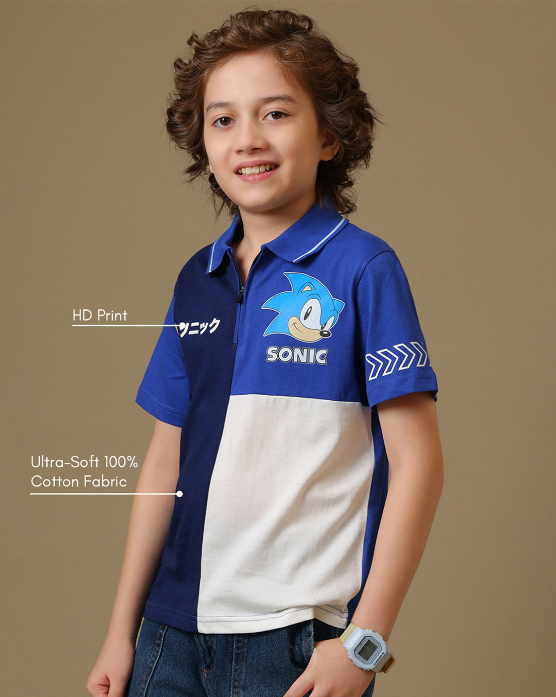 Sonic Classic Printed Regular Fit Polo-T-Shirt For Boys