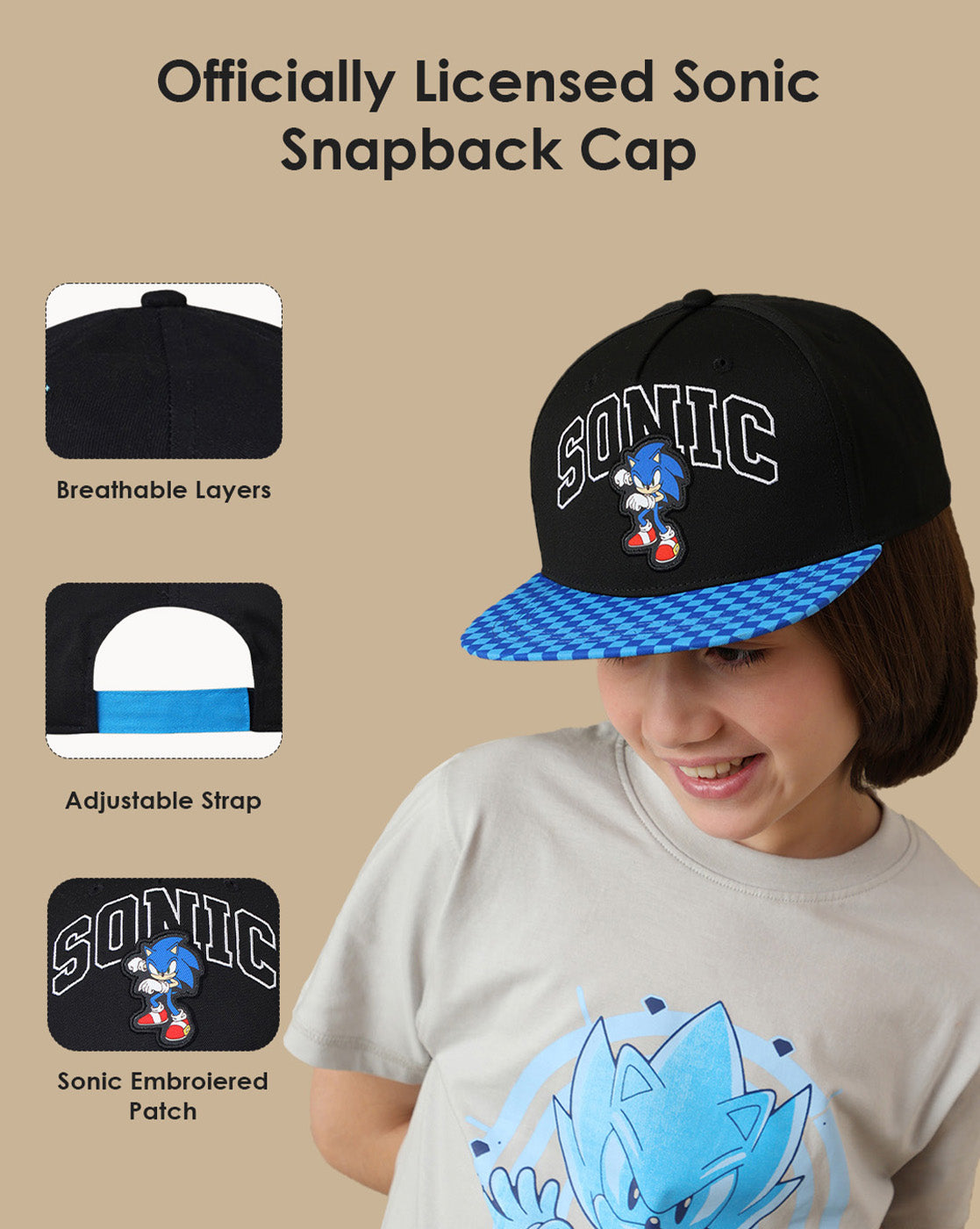 Sonic Printed Snapback Cap For  Boys
