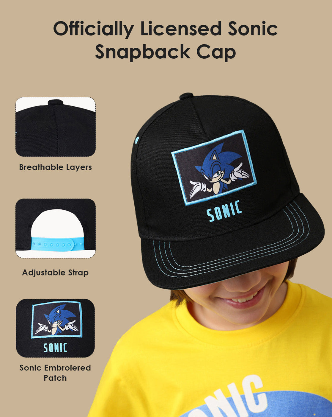 Sonic Printed Snapback Cap For  Boys
