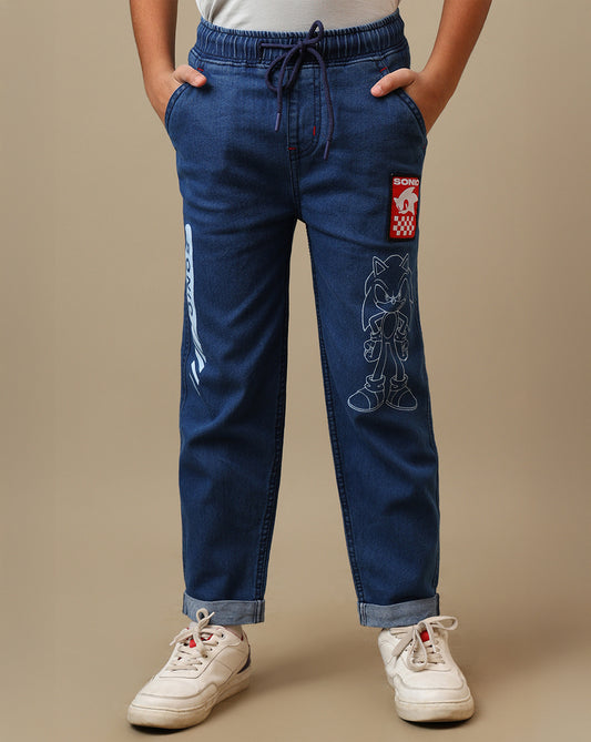 Sonic Modern Printed Regular Fit Denim Jogger For Boys