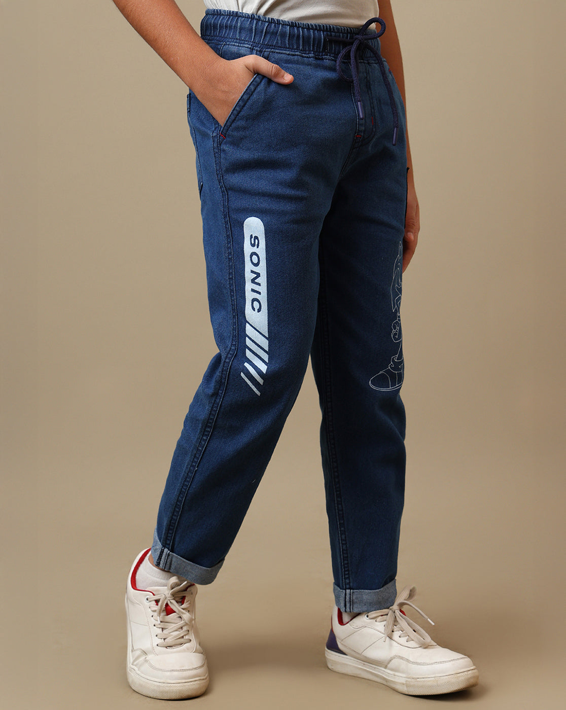 Sonic Modern Printed Regular Fit Denim Jogger For Boys