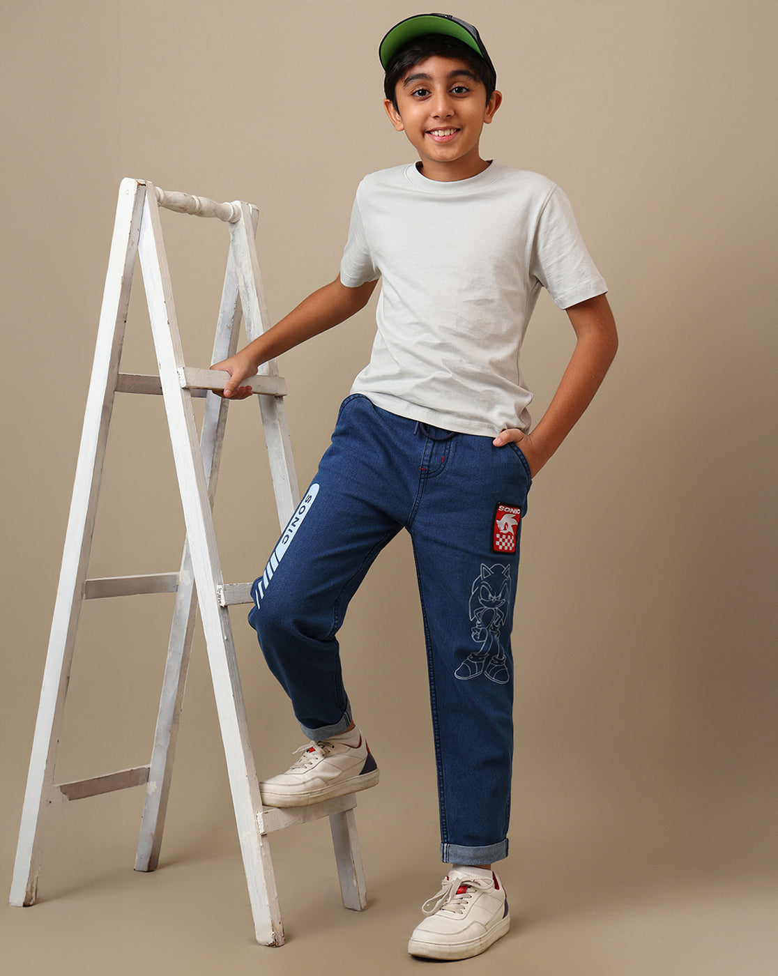 Sonic Modern Printed Regular Fit Denim Jogger For Boys