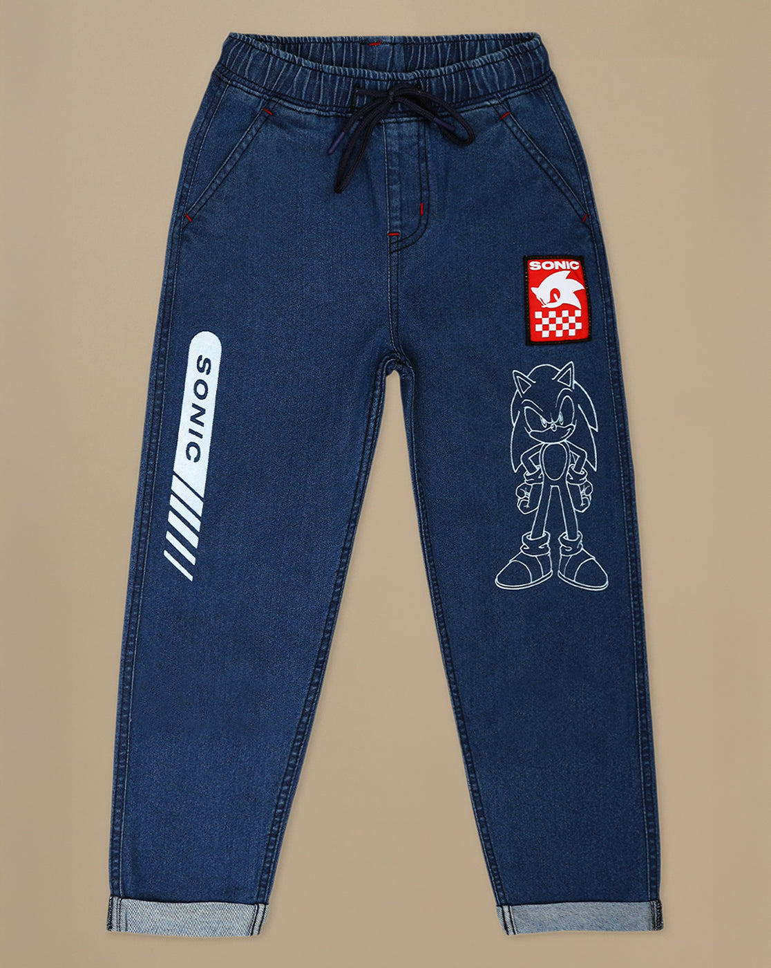 Sonic Modern Printed Regular Fit Denim Jogger For Boys
