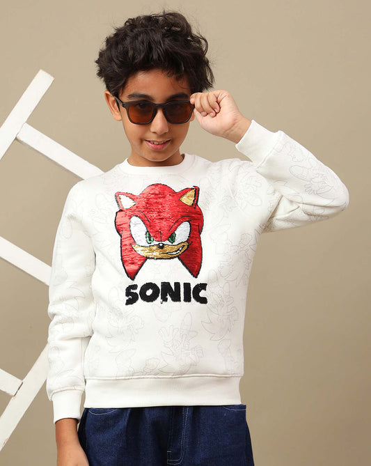 Sonic Modern Printed Regular Fit Reversible Sequin Sweatshirt For Boys