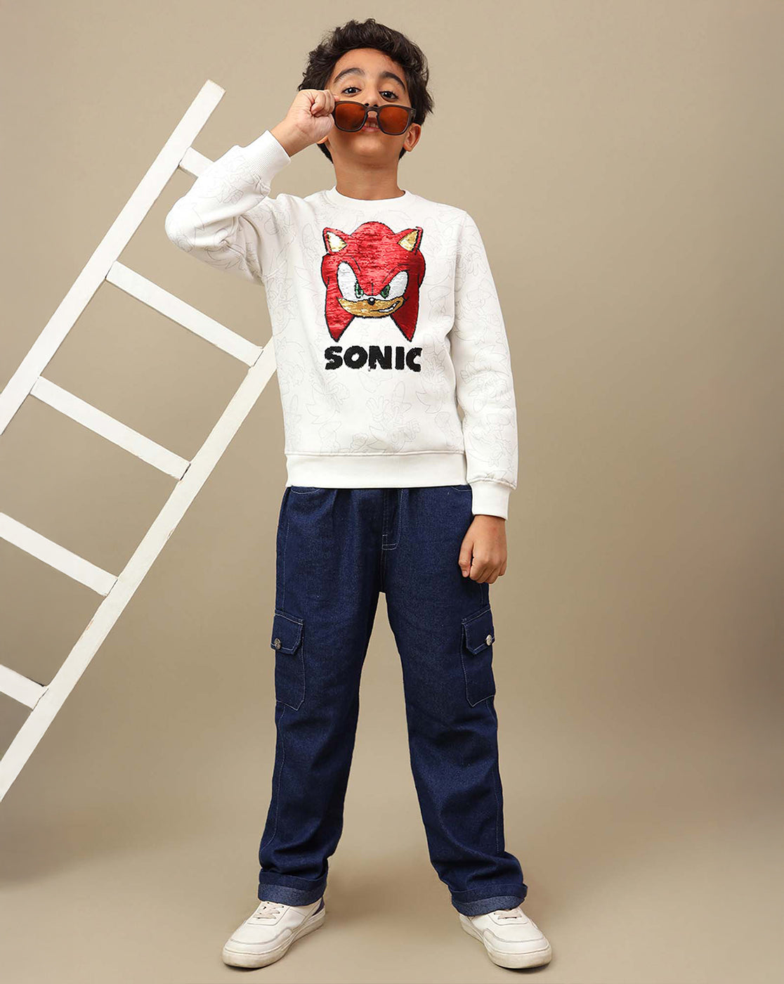 Sonic Modern Printed Regular Fit Reversible Sequin Sweatshirt For Boys