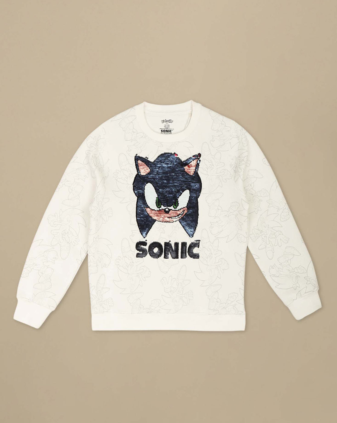 Sonic Modern Printed Regular Fit Reversible Sequin Sweatshirt For Boys