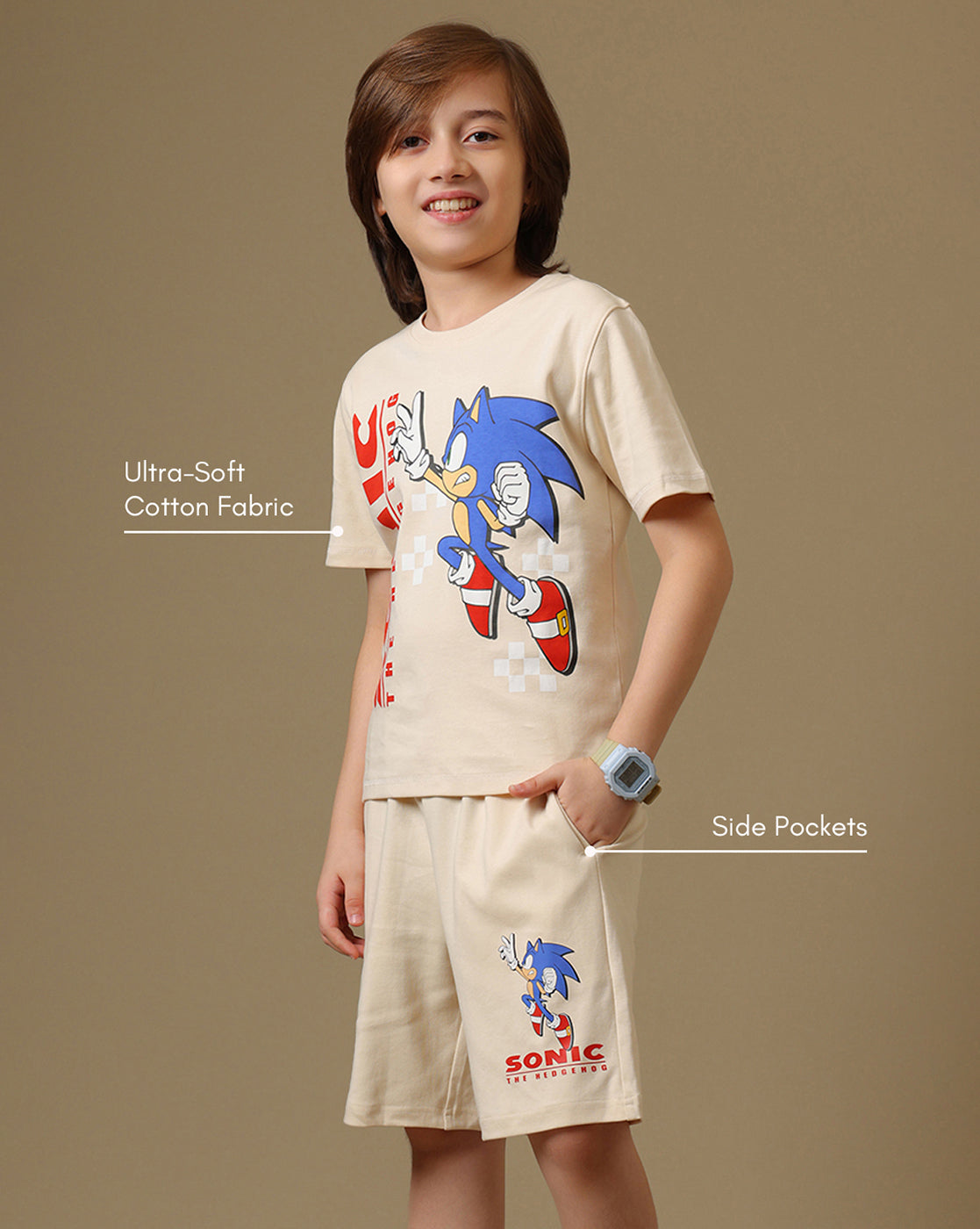 Sonic Modern Printed Tshirt & short Set For Boys