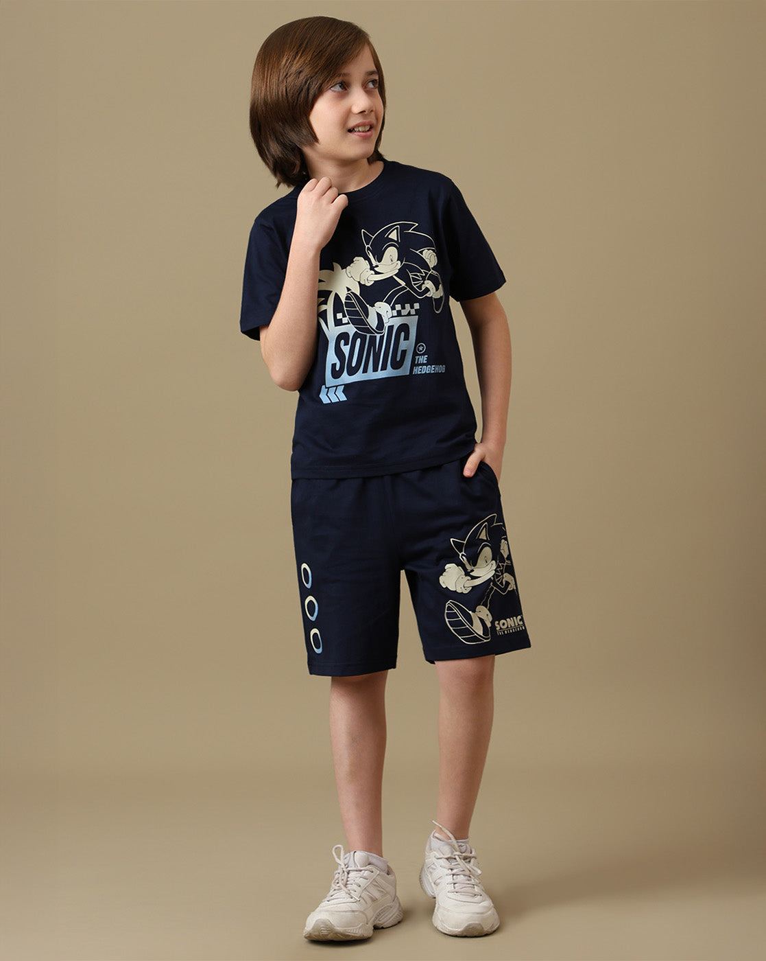 Sonic Graphic Printed Regular Fit Tshirt & Shorts Set For Boys