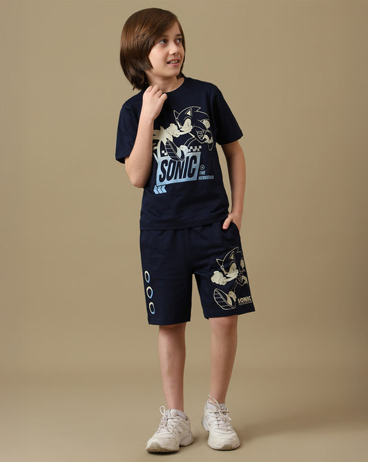 Sonic Graphic Printed Regular Fit Tshirt & Shorts Set For Boys
