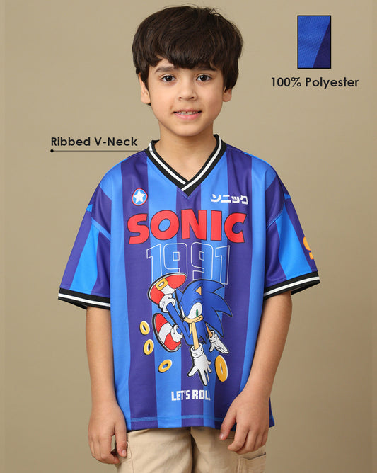 Sonic Printed Oversized V Neck Tshirt For Boys
