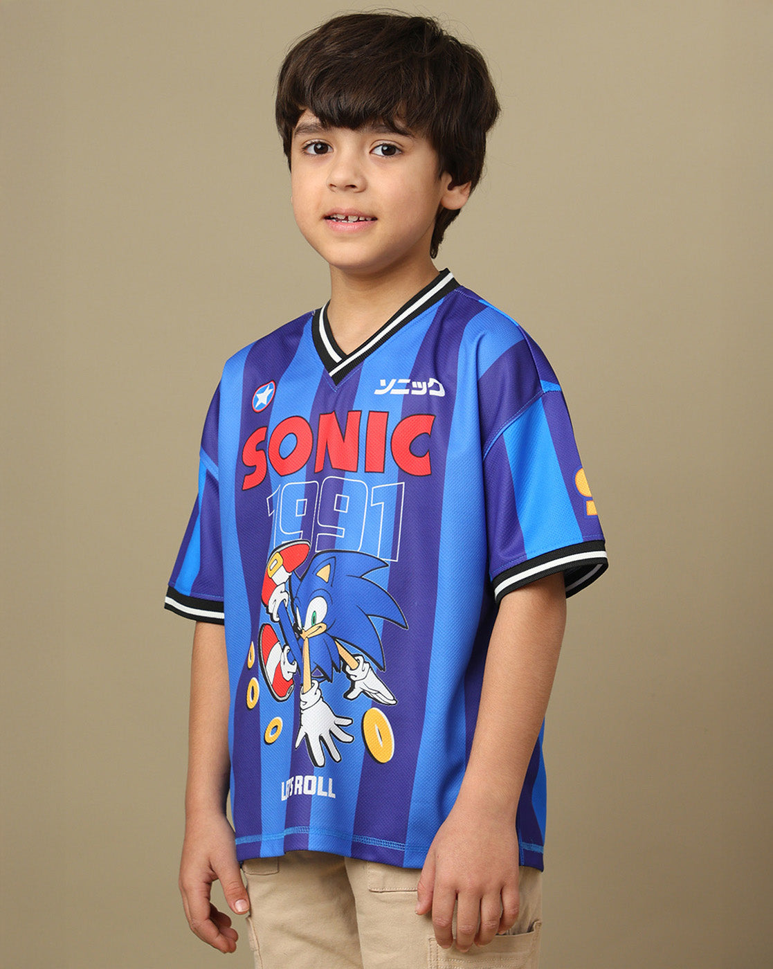 Sonic Printed Oversized V Neck Tshirt For Boys