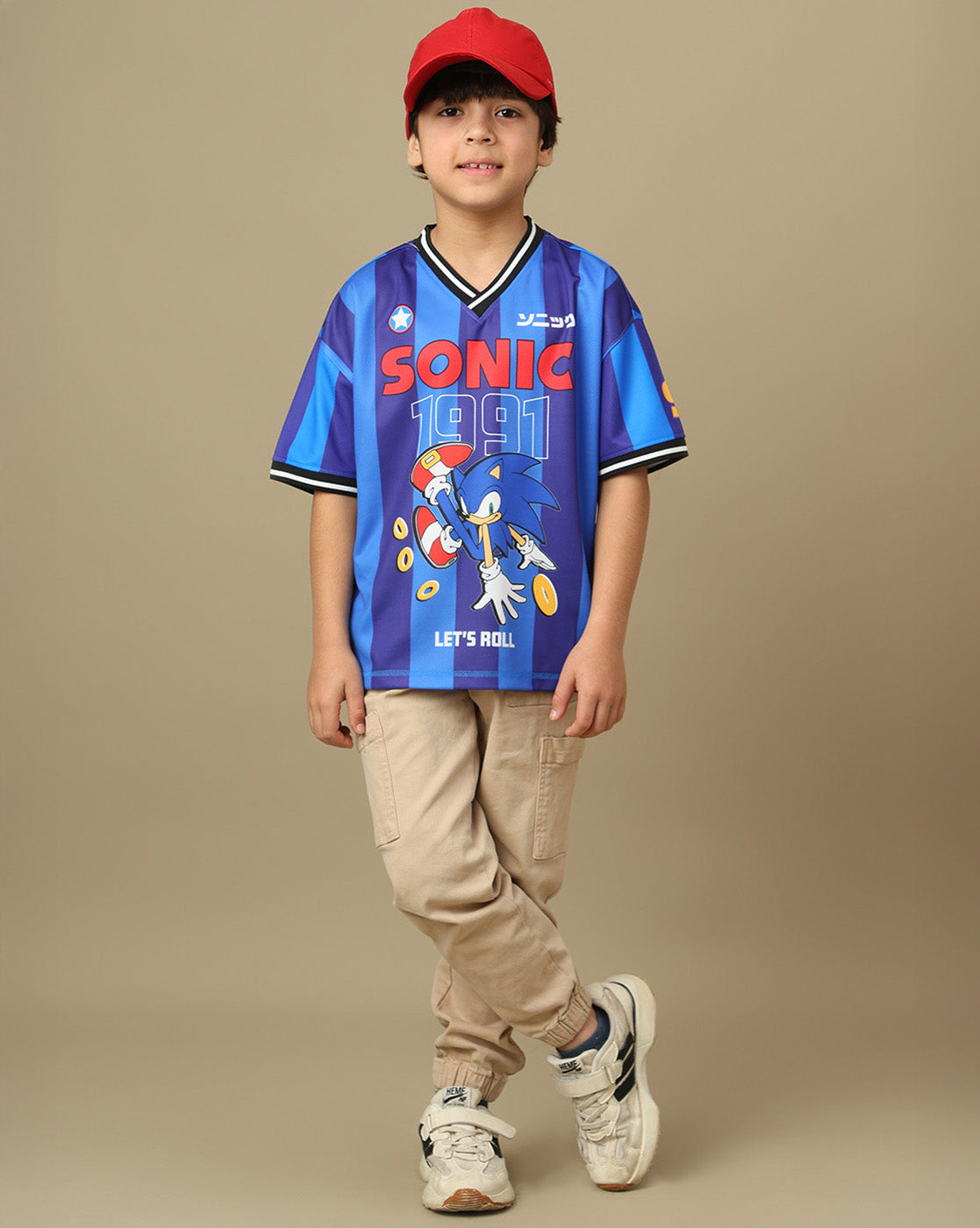 Sonic Printed Oversized V Neck Tshirt For Boys