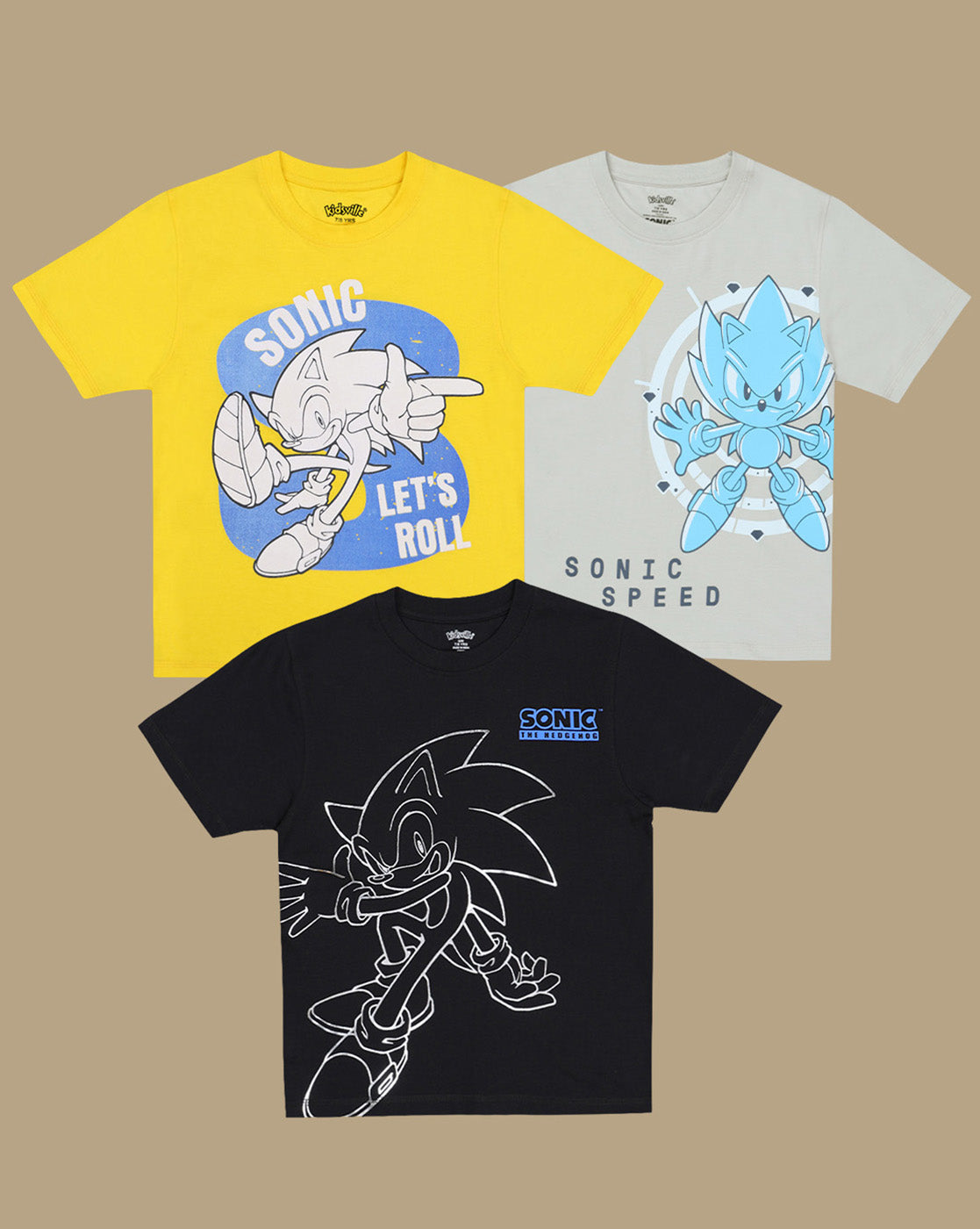 Sonic  Printed Pack Of 3 Regular Fit T-Shirts For Boys