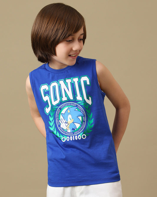 Sonic Graphic Printed Regular Fit Tank Top For Boys