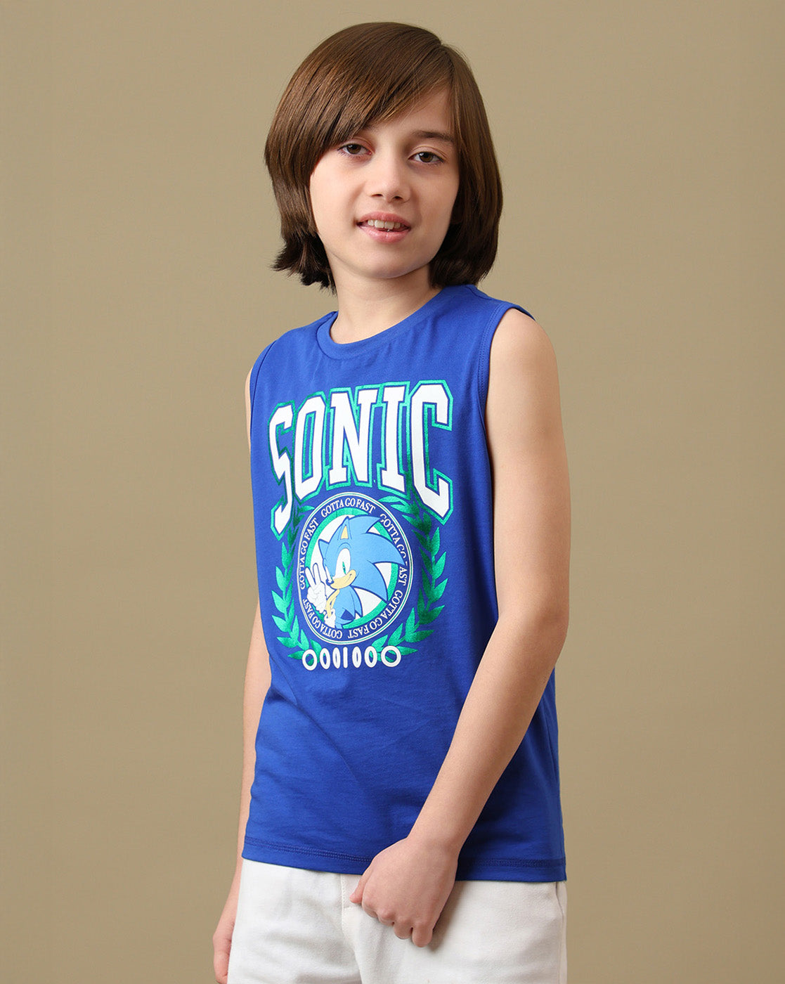 Sonic Graphic Printed Regular Fit Tank Top For Boys