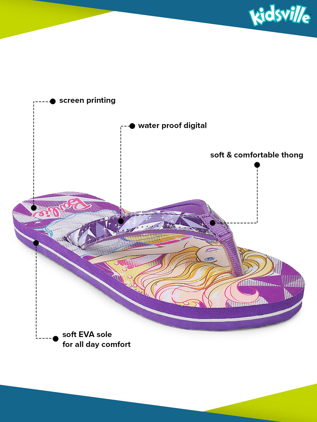 Barbie Purple Flip-Flops For Kids Girls