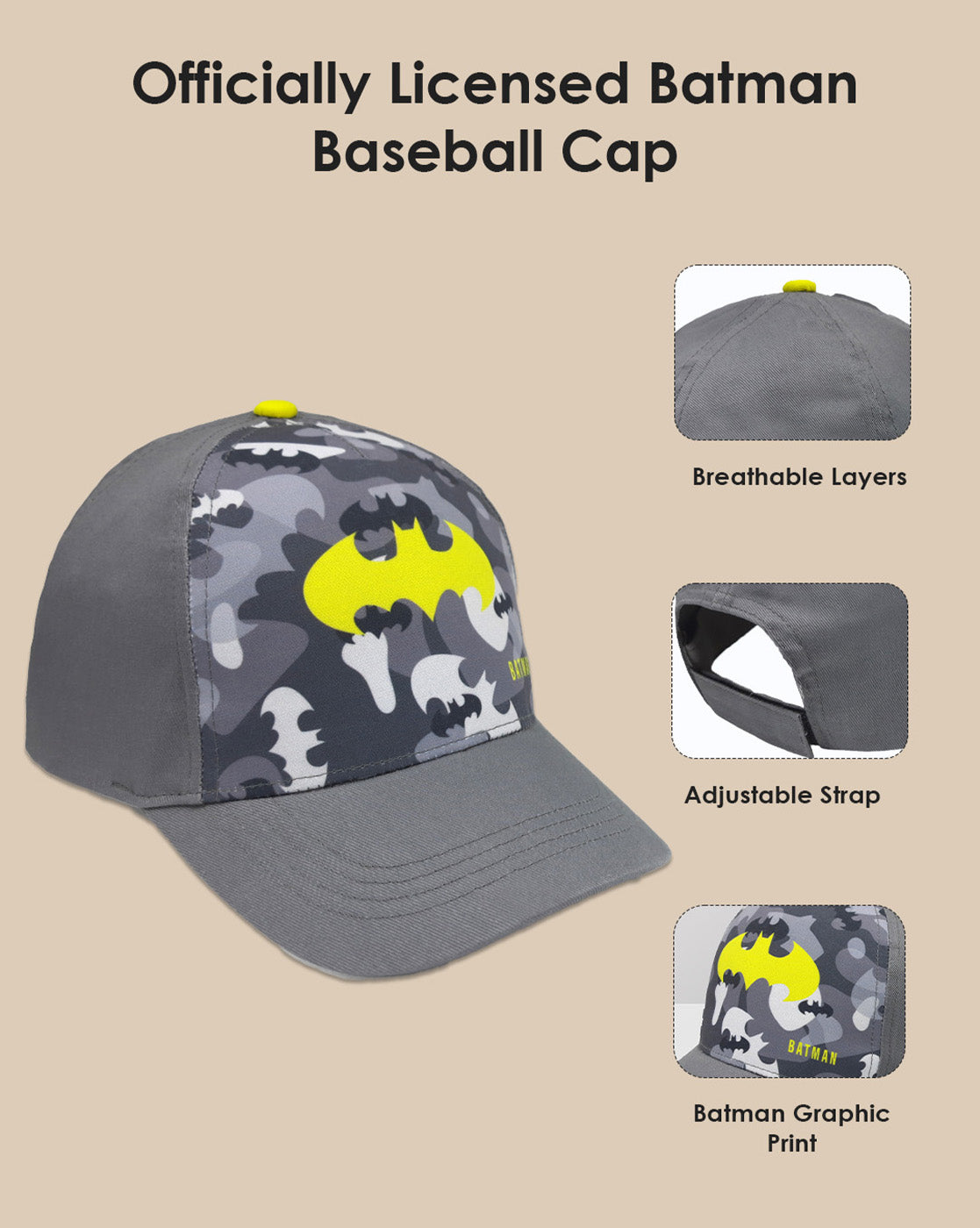 Batman Printed Baseball Cap For  Boys