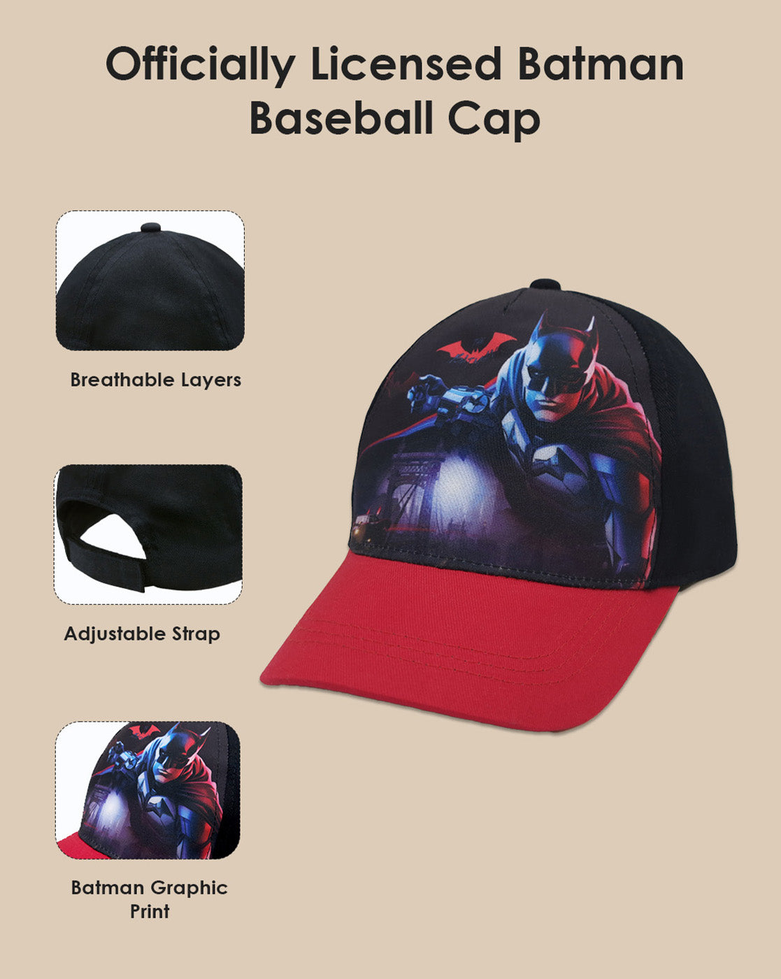 Batman Printed Baseball Cap For  Boys