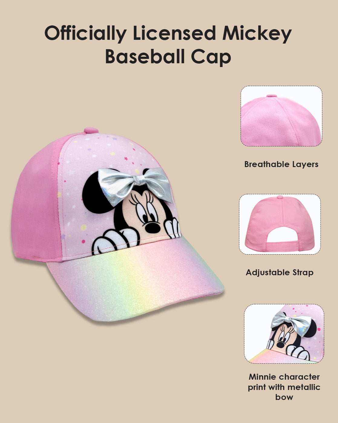 Minnie Printed Cap For Girls