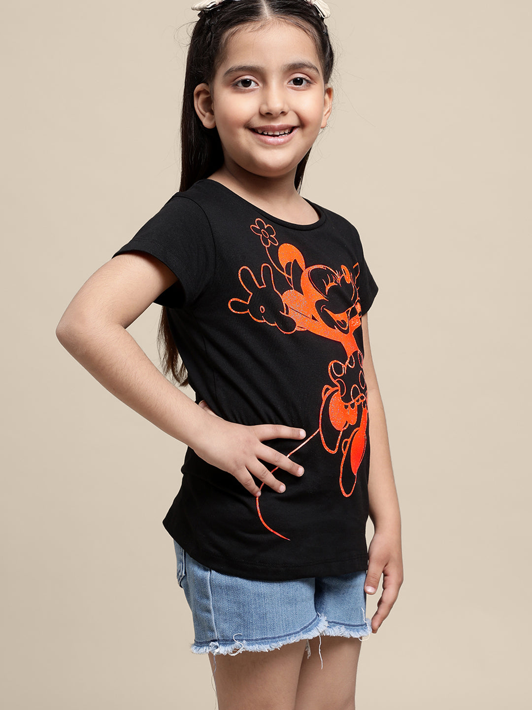 Kids Girls Mickey And Friends Black T-Shirt