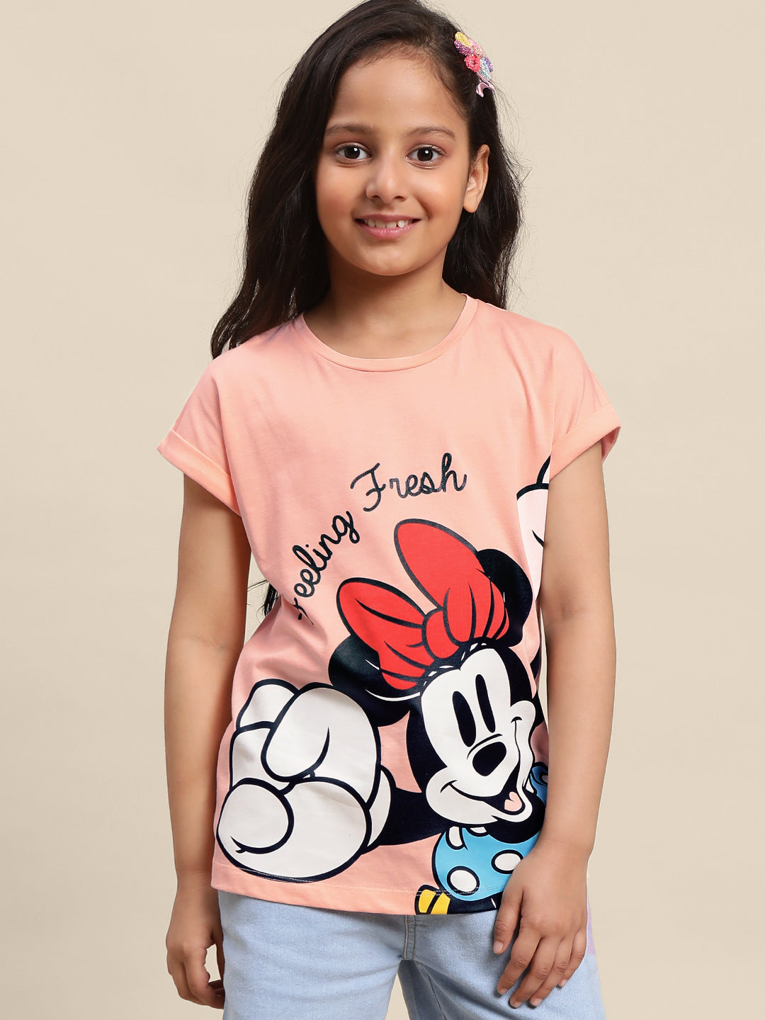 Kids Girls Mickey And Friends Peach T-Shirt