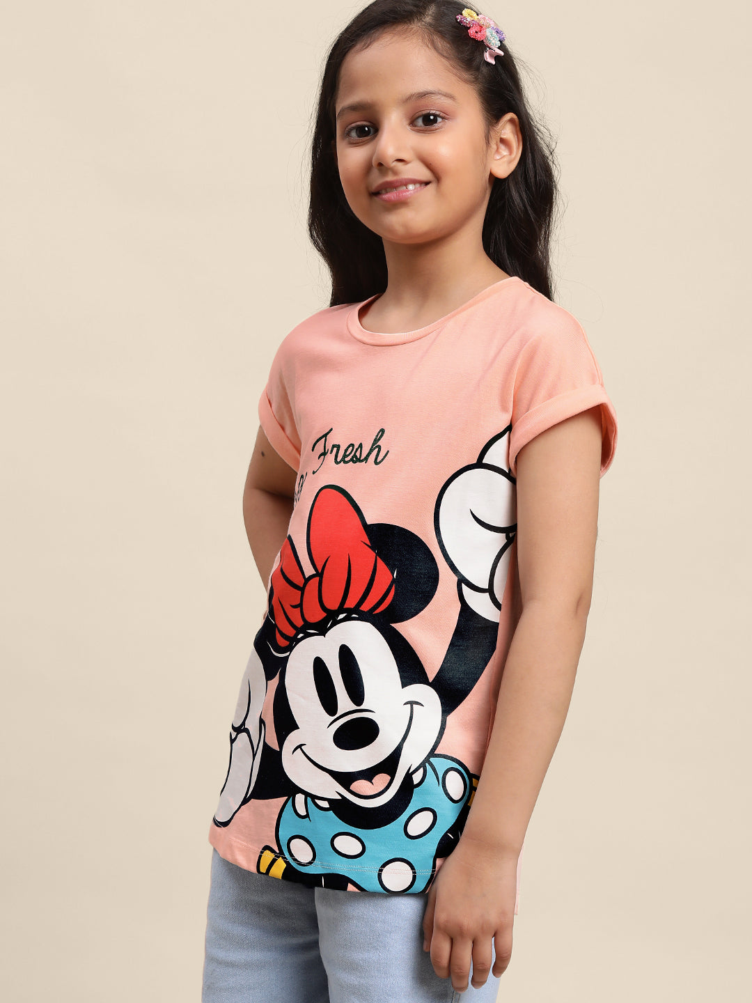 Kids Girls Mickey And Friends Peach T-Shirt