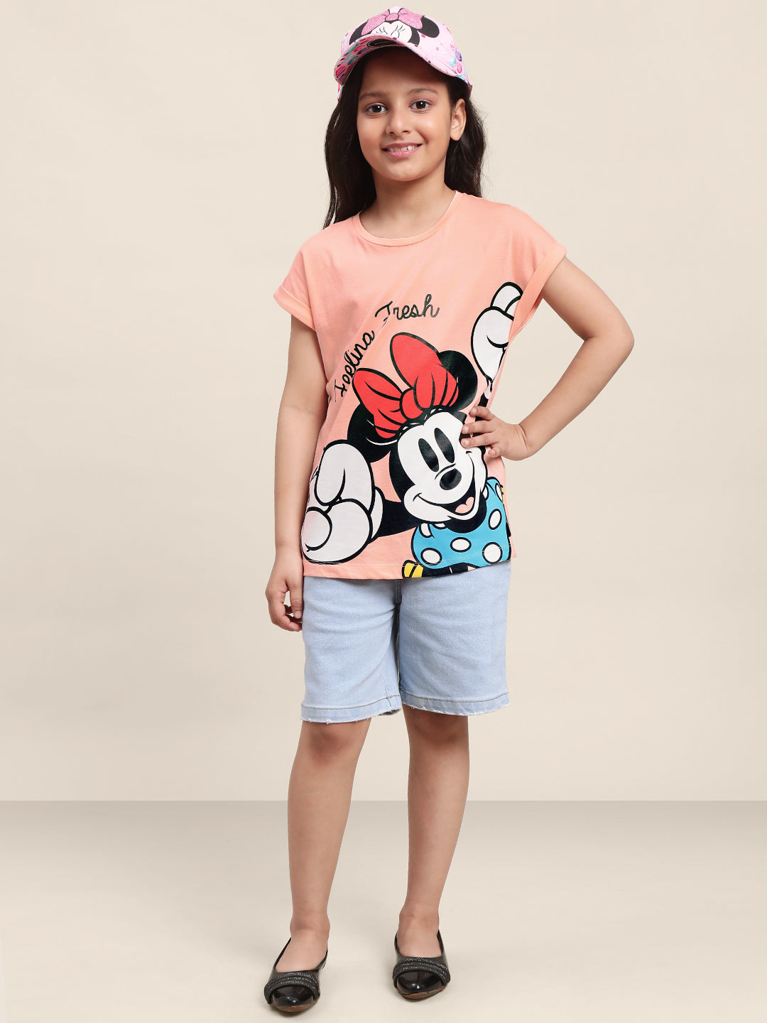 Kids Girls Mickey And Friends Peach T-Shirt