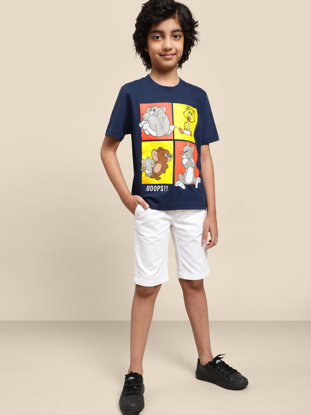 Kids Boys Tom & Jerry Blue Printed T-Shirt