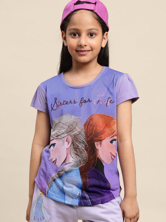 Kids Girls Frozen Printed Purple T-Shirt