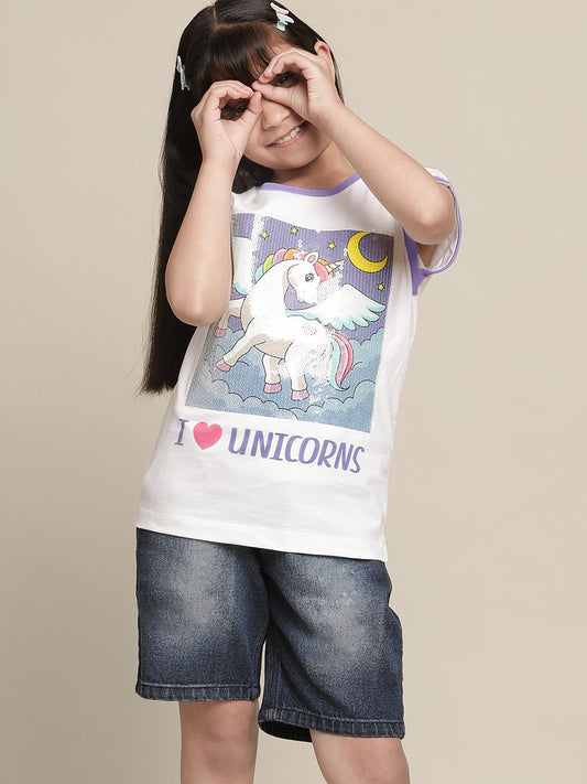 Kidsville Kidsville Printed White Tshirt For Girls