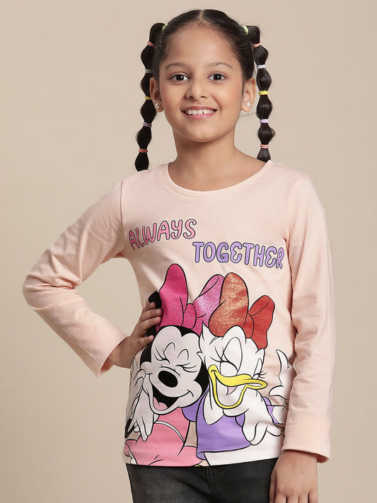 Kidsville Mickey & Friends Printed Pink Tshirt For Girls