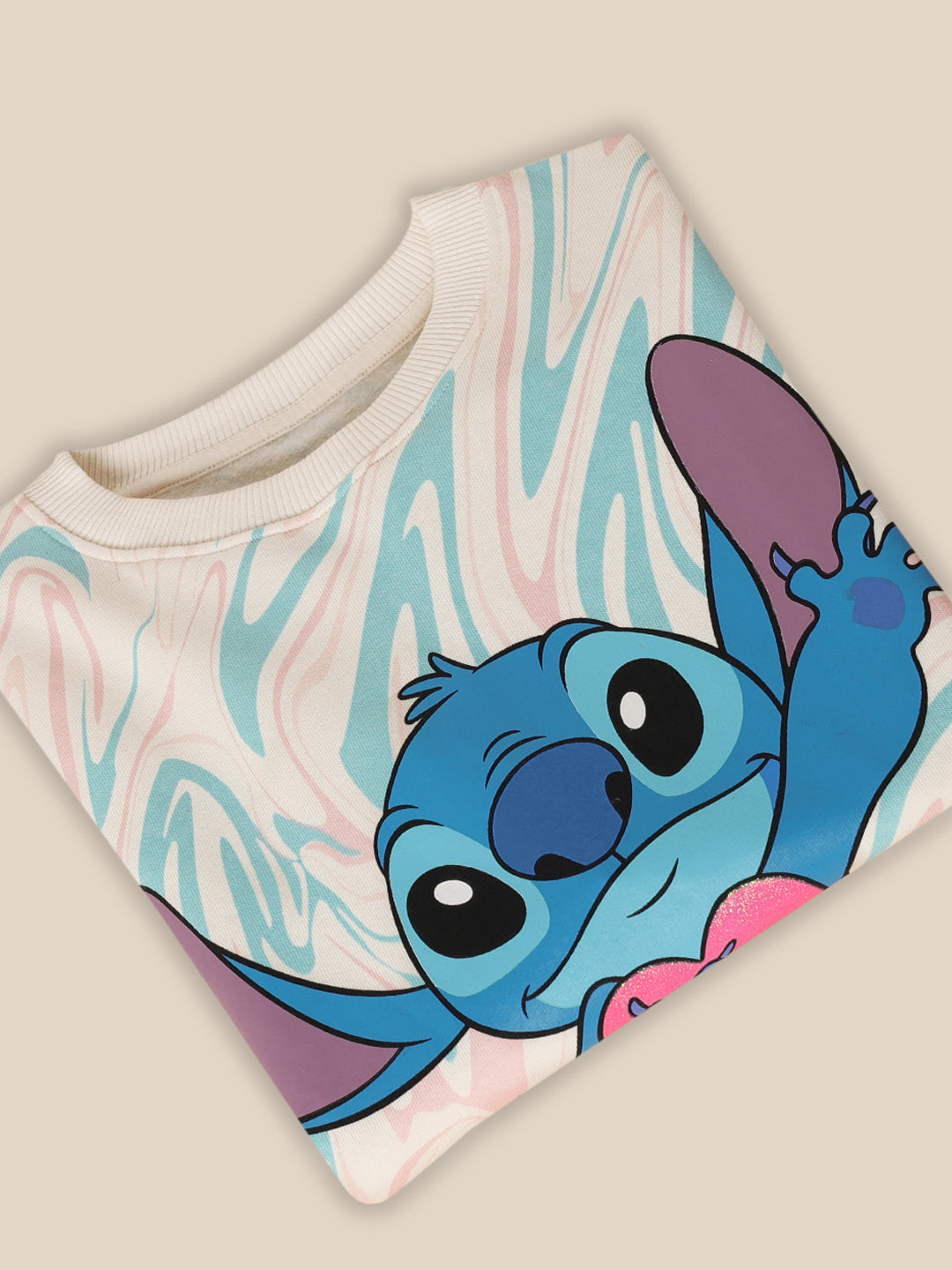 Stitch Printed Multi Color Regular Fit Sweatshirt For Girls
