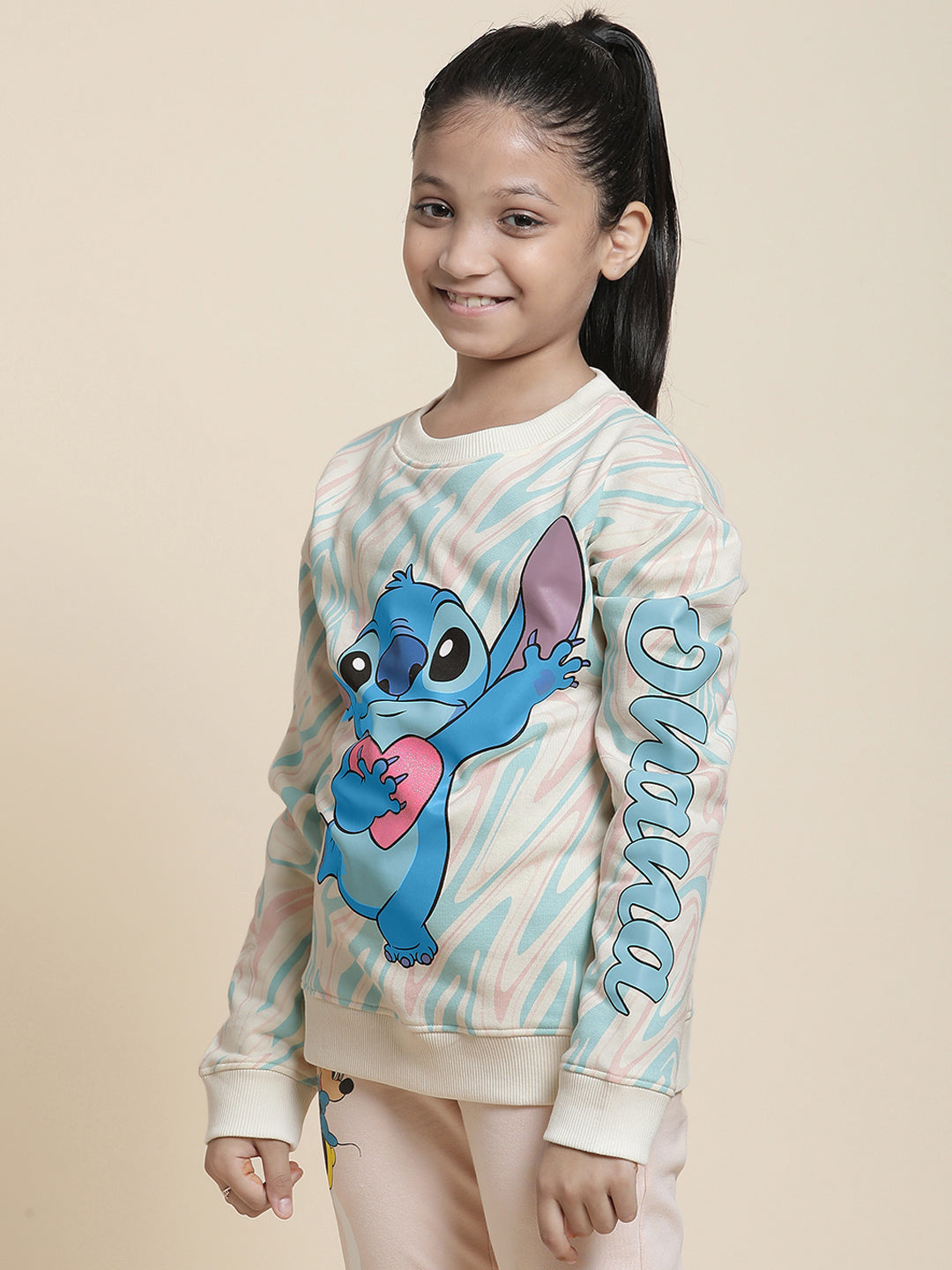 Stitch Printed Multi Color Regular Fit Sweatshirt For Girls