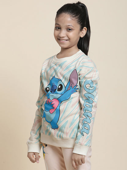 Stitch Printed Multi Color Regular Fit Sweatshirt For Girls