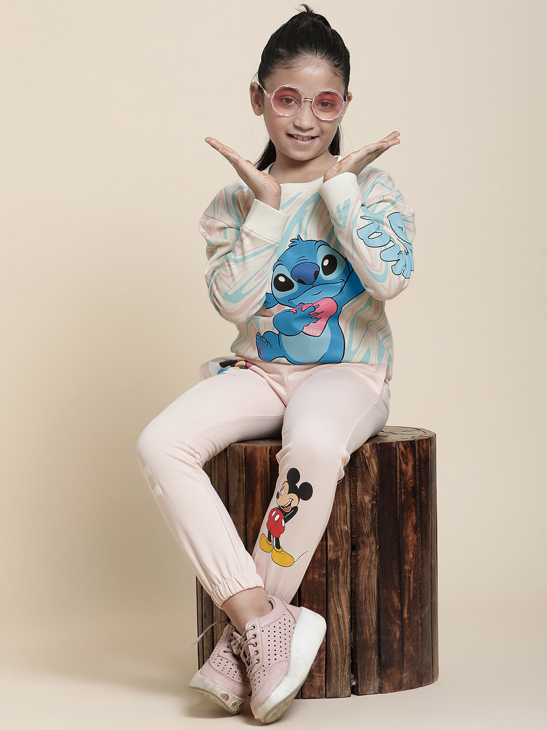 Stitch Printed Multi Color Regular Fit Sweatshirt For Girls