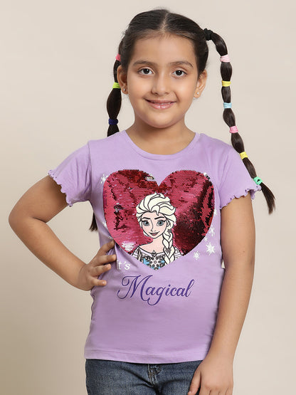Frozen Printed Purple Tshirt For Girls