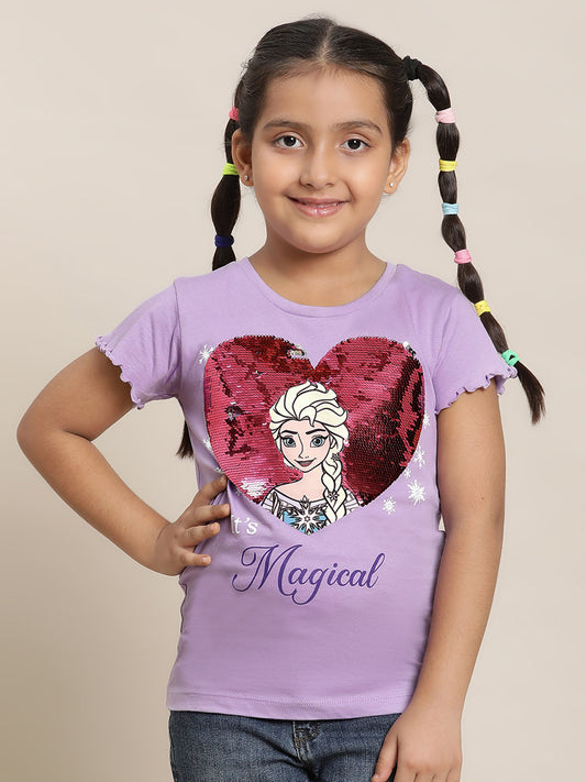 Frozen Printed Purple Tshirt For Girls