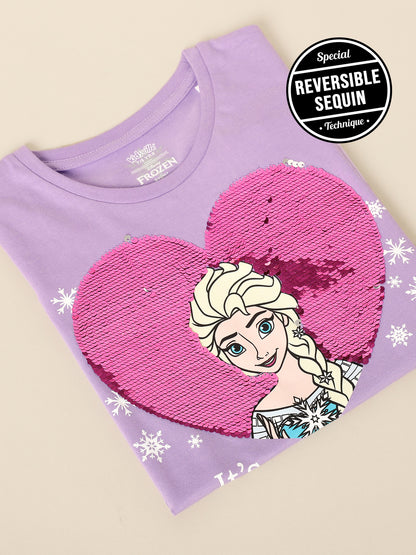 Frozen Printed Purple Tshirt For Girls