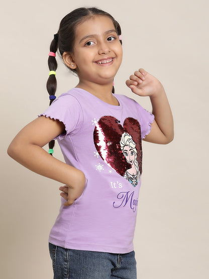 Frozen Printed Purple Tshirt For Girls