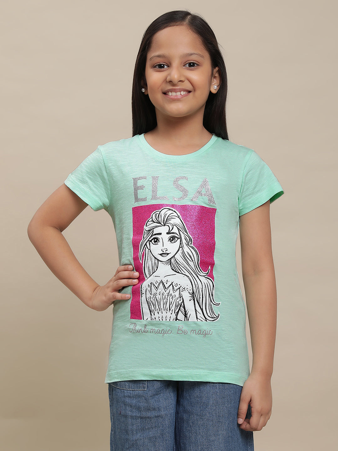 Frozen Printed Mint Tshirt For Girls