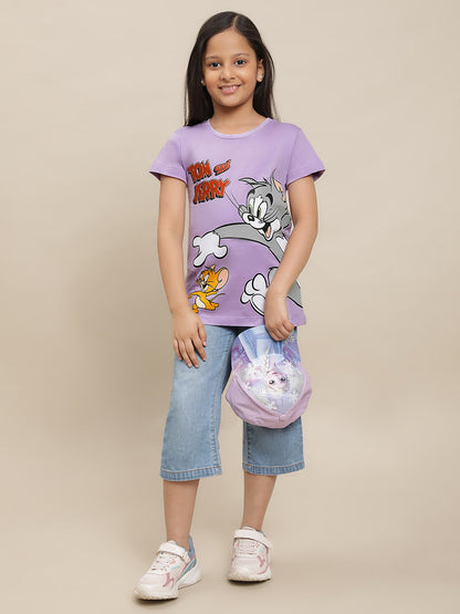 Tom & Jerry Violet Tshirt For Girls