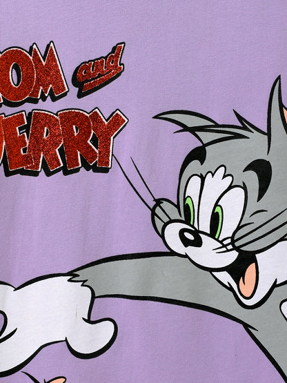Tom & Jerry Violet Tshirt For Girls