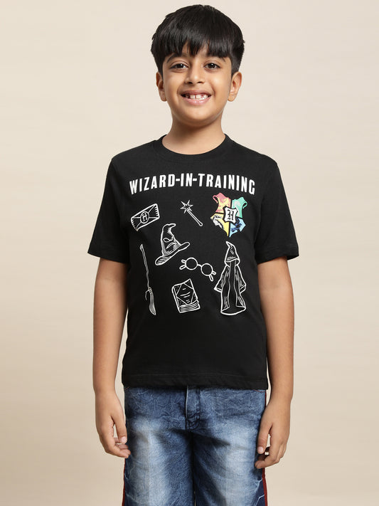 Kidsville Harry Potter Printed Black Tshirt For Boys