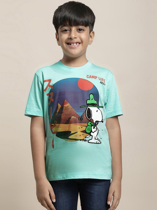 Kidsville Peanuts Printed Blue Tshirt For Boys