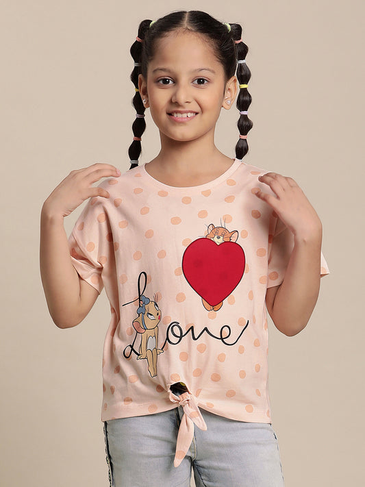 Kidsville Tom & Jerry Printed Pink Tshirt For Girls